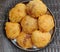 Delicious Rajasthani Kachori ready to served with sauce. Close-up Top View.