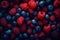 Delicious raspberries and blueberries, ideal fruits for a healthy and balanced diet. Generative AI