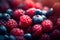 Delicious raspberries and blueberries, ideal fruits for a healthy and balanced diet. Generative AI