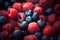 Delicious raspberries and blueberries, ideal fruits for a healthy and balanced diet. Generative AI