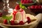 Delicious raspberry dessert with vanilla cream