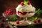 Delicious raspberry dessert with vanilla cream