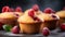 Delicious raspberry muffins easy recipe concept for baking at home kitchen with copyspace