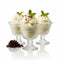 Delicious Rice Pudding Mini Ice Creams On White Background