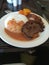 Delicious riceball, with sirloin steak, chicken thigh and butternut with soup