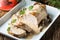 Delicious roast pork fillet with mushroom sauce