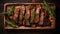 Delicious Rosemary Garlic Steak On Wooden Board