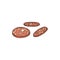 Delicious round slices of salami sausage, sketch vector illustration isolated.