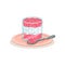 Delicious sago pudding in glass and spoon. Tasty Malaysian dessert. Sweet food. Flat vector icon