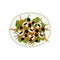 Delicious Salad with Mushrooms and Olives on Plate, Fresh Healthy Dish, Top View Vector Illustration