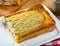 Delicious salmon puff pastry pie closeup