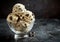 Delicious scoop of chocolate chip cookie dough ice cream in a glass bowl