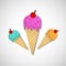 Delicious scoop Ice Cream cone with marbles vector illustration with paper art style