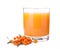 Delicious sea buckthorn juice and fresh berries isolated