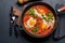 Delicious shakshuka breakfast in a pan