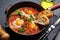 Delicious shakshuka breakfast in a pan