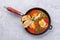 Delicious shakshuka breakfast in a pan