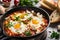 Delicious Shakshuka with Melted Feta Cheese and Fresh Herbs
