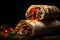 Delicious shawarma with copy space, appetizing middle eastern cuisine, tasty pita wrap sandwich