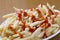 Delicious shoestring style french fries with ketchup