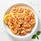 Delicious Shrimp Scampi Pasta With Zesty Lemon Slice - Stock Image