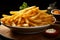 Delicious simplicity, French fries served on a charming wooden plate