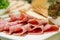 Delicious slice salami on plate for buffet