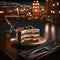 Delicious Slice of Tiramisu Cake with Night View