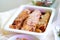 Delicious sliced chicken or turkey meat loaf served on a party or wedding reception