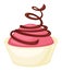 Delicious small cupcake with strawberry glaze and chocolate