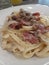 Delicious smoke beef mushrooms fettuccine