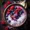 Delicious Smoothie Bowl with Berries and Dried Coconut. Generative AI