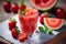 Delicious smoothie garnished with strawberries in glass. Generative Ai