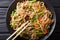 Delicious soba with vegetables and sesame close-up on a plate. H