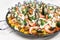 Delicious spanish paella rice with prawn, mussels, squids in pan