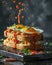 Delicious Spicy Fried Egg Sandwich on Artisan Bread with Tomato Sauce Splatter on Rustic Table