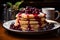 Delicious stack pancakes with berry fruit blueberry strawberry jam dessert