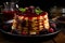 Delicious stack pancakes with berry fruit blueberry strawberry jam dessert