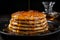 Delicious stack pancakes with honey, morning desert