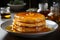 Delicious stack pancakes with honey, morning desert