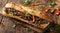 Delicious Steak Sandwich on Wooden Board