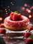 Delicious strawberry doughnut, floating in the air, filled with cherry jelly and topped with glaze, Cinematic ads photography