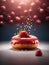 Delicious strawberry doughnut, floating in the air, filled with cherry jelly and topped with glaze, Cinematic ads photography