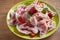 Delicious strawberry dumplings. Dumplings with berries. Varenyky, vareniki, pierogi, pyrohy.