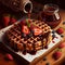 Delicious Strawberry-Topped Chocolate and Maple Syrup Waffles for Breakfast. Generative AI