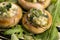 Delicious stuffed mushrooms with cheese and pesto