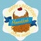 Delicious Sufgania and Latke in Traditional Hanukkah Message, Vector Illustration