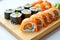 Delicious Sushi Rolls with Fresh Salmon and Avocado