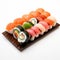 Delicious Sushi Rolls On A Wooden Dish - Exquisite Japanese Cuisine