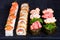 Delicious sushi set, luxury restaurant food. Set of pressed sush